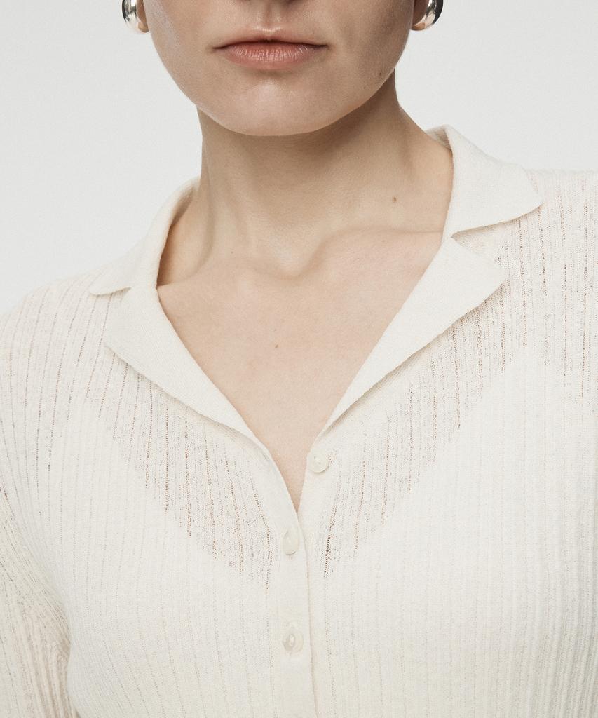 UMARMUNG Linen Cotton Ribbed Collared Pullover_Ivory