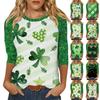 Damski St. Top z nadrukiem na Dzień Świętego Patryka, z okrągłym dekoltem i rękawem trzy czwarte