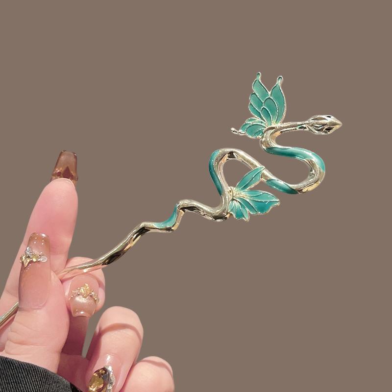 1Pcs Metal Flower Hair Pin Snake Hairpin Vintage Chinese Style Hair Stick Plate Hair Retro Hair Clip Hair Accessory