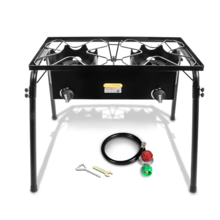 

Outdoor 2 Burner Camping Stove with Double Propane Burner for Cooking/Home Brewing/Making Sauce Stainless Steel Silver High Hea