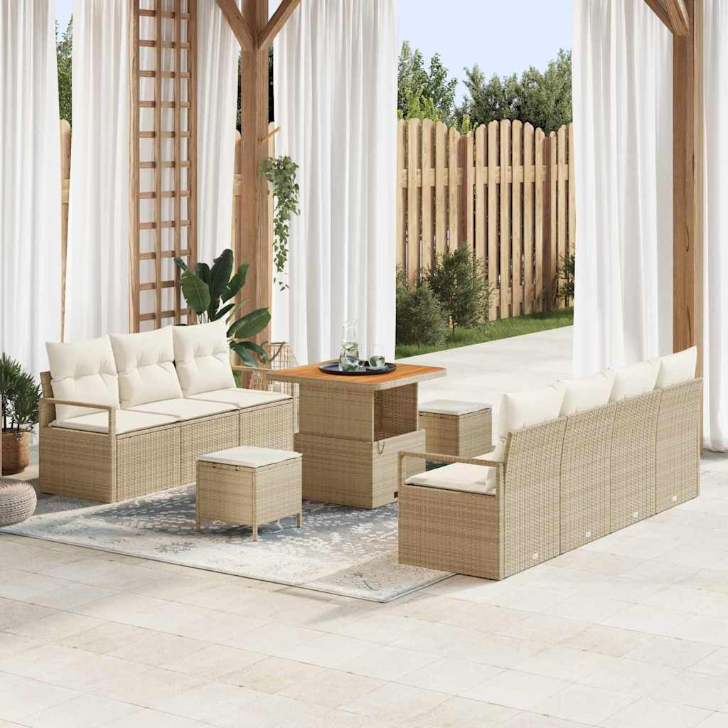 Garden Sofa Set with Cushions 10 pcs Beige Poly Rattan