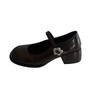 Nuove Scarpe Mary Janes da Donna di Alta Qualità Vernice Tacco Medio Scarpe da Cerimonia Punta Quadrata Scollate Cinturino con Fibbia Scarpe da Donna