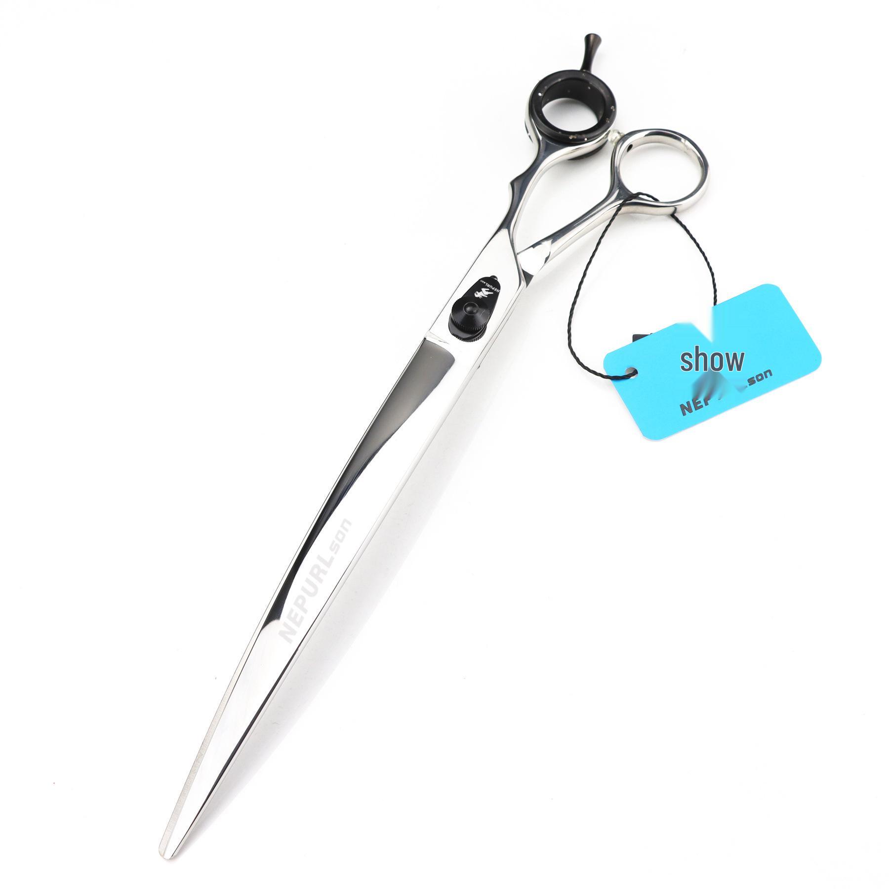 10-Inch Curved Blade Pet Grooming Shears - Professional Grade, Bright Finish, Hand-Shaped Scissors with Bag