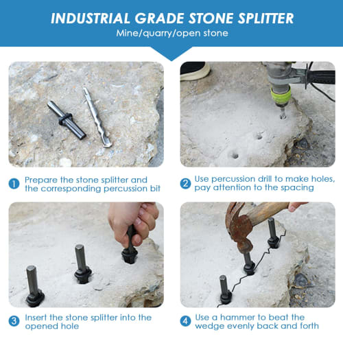 KOSIEJINN Stone Splitter, Wedge, Stone Opener, Stone Splitting Tool, 5-Piece Set, Mason's Chisel, Concrete Rock Splitter, Hand Tool, 14mm