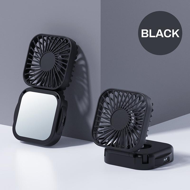 Outdoor Pocket Fan Usb Rechargeable With Vanity Mirror Desktop Square Mute Neck Fan Hanging Folding Handheld Portable Mini Fan