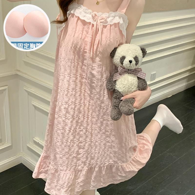 2026 Summer Women's Cloud Cotton Nightgown with Chest Pads, Princess Style Camisole Loungewear.