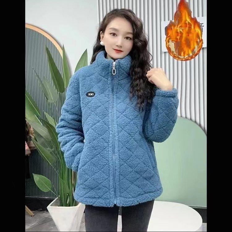 Women's Winter Standing Collar Warm Jacket Lined Padded Thickened Warm Jacket Long Sleeve Cardigan