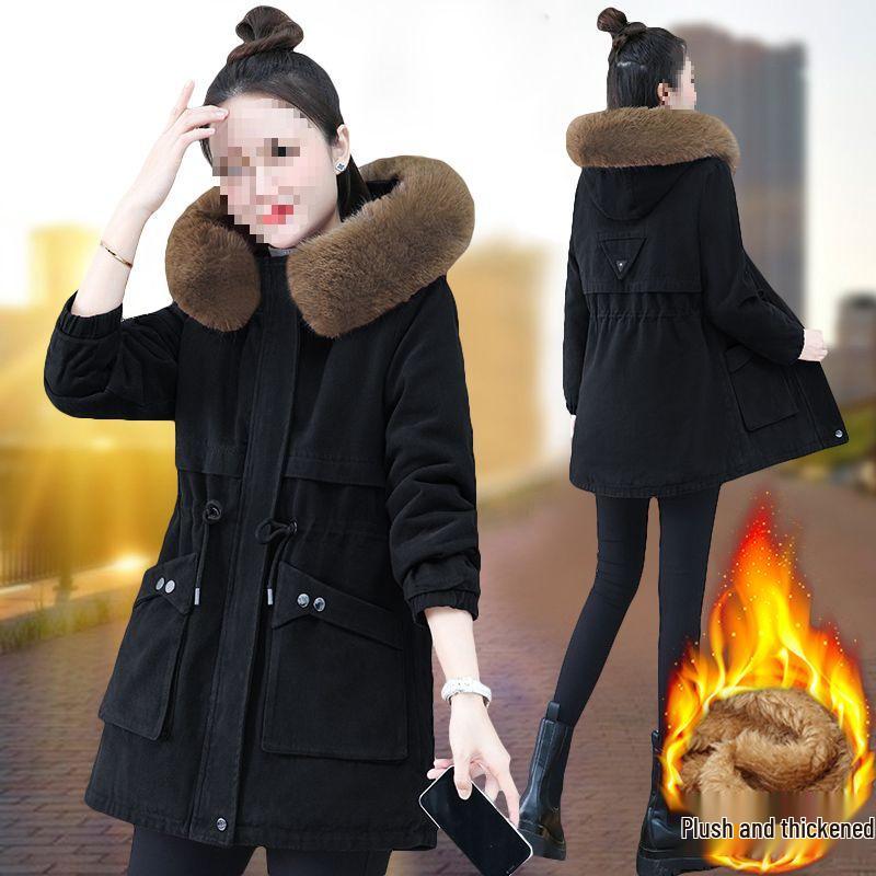 Women's Mid-Length Parka: Winter 2025 Edition - Loose Fit Lambswool & Velvet Padded Cotton Jacket