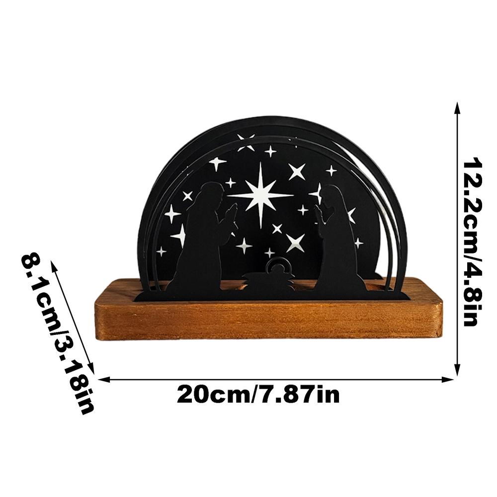 Christmas Candle Holder Metal Nativity Scene Candlesticks Decorative Candle Stand Holiday Candle Holder With Wood Base For