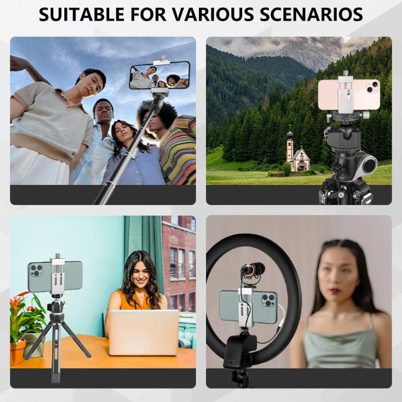 Professional Phone Tripod Mount Adapter Aluminum Cellphone Holder with Adjustable Clamp for Selfie Stick Monopod