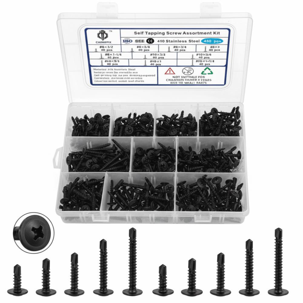 450pcs 410 Stainless Steel Self Tapping Screws Hex Head Stainless Steel Screws  Metal Application