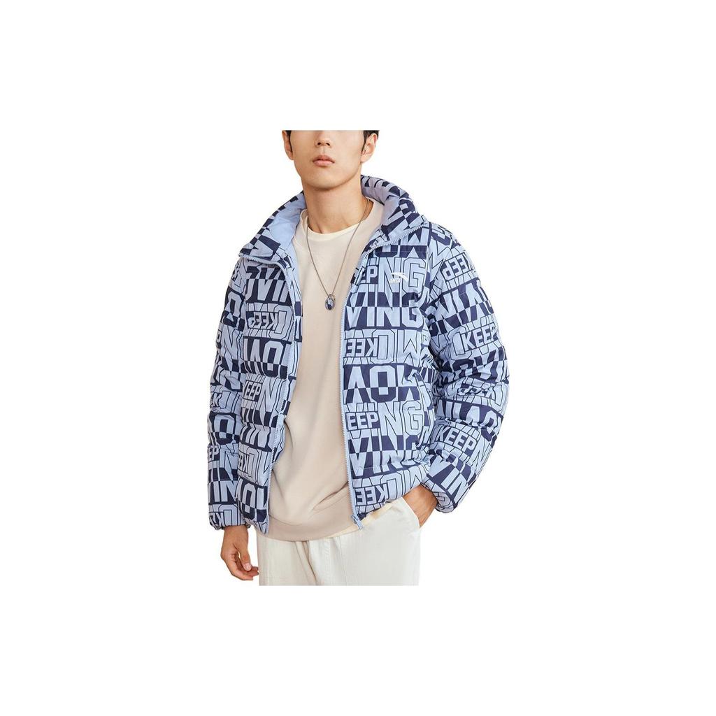 Anta Full Print Logo Stand Collar Zip Down Jacket Men Outerwear Blue 152248909-2