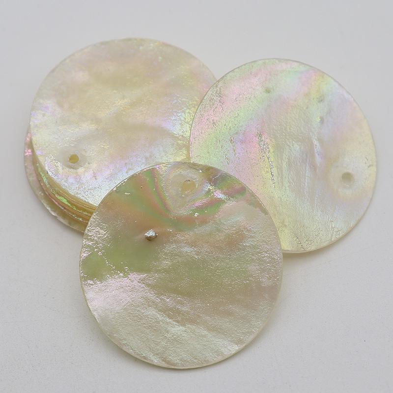 Natural Single Hole Mother-of-Pearl Shell for DIY Painting Wedding Decor, Spray-Painted Round Piece for Door Curtains