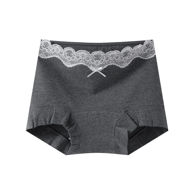 

Ladies Spring and Autumn New Sexy Lace Cotton Anti Bacterial Abdominal Non Mark Flat Angle Panties XL темно-сірий