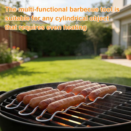Stojak do grillowania kiełbasek, obrotowy, do hot-dogów, grill rolkowy, stal nierdzewna, równomierne gotowanie, narzędzie do grillowania kiełbasek, na kemping, na imprezy plenerowe