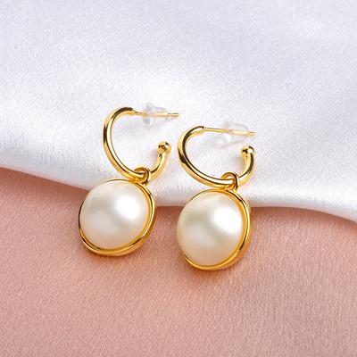 Pearl Drop Earrings, Korean Style Studs, Gold Plated, Dainty Jewelry, Simple Earrings for Women