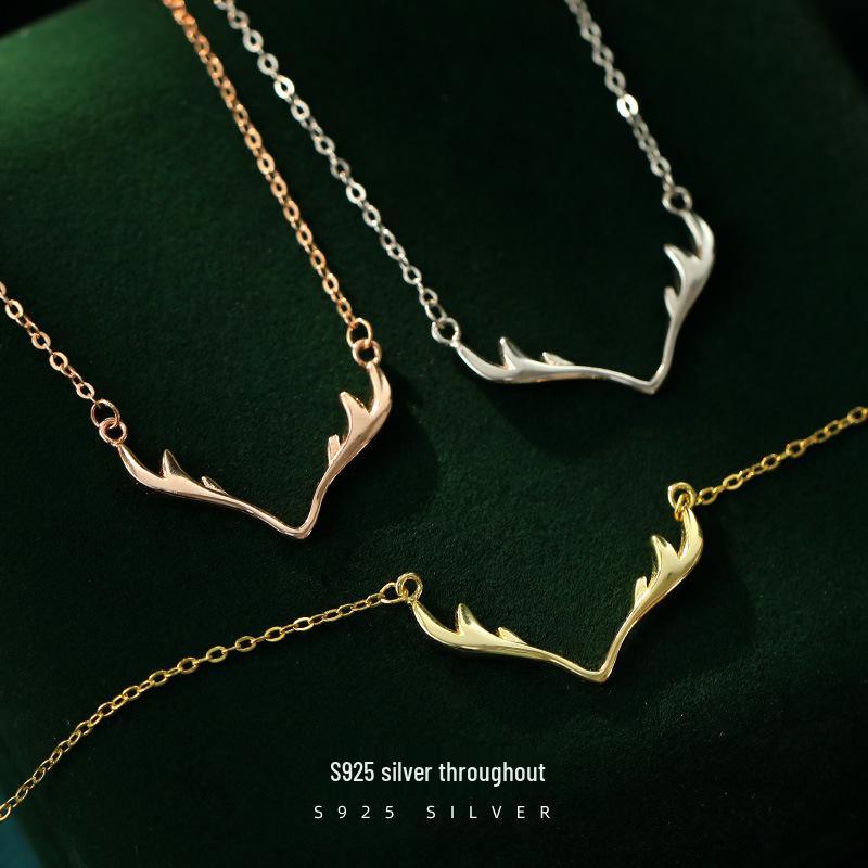 

Banyan Tree S925 Silver Korean Forest Style Elk Pendant Necklace for Women