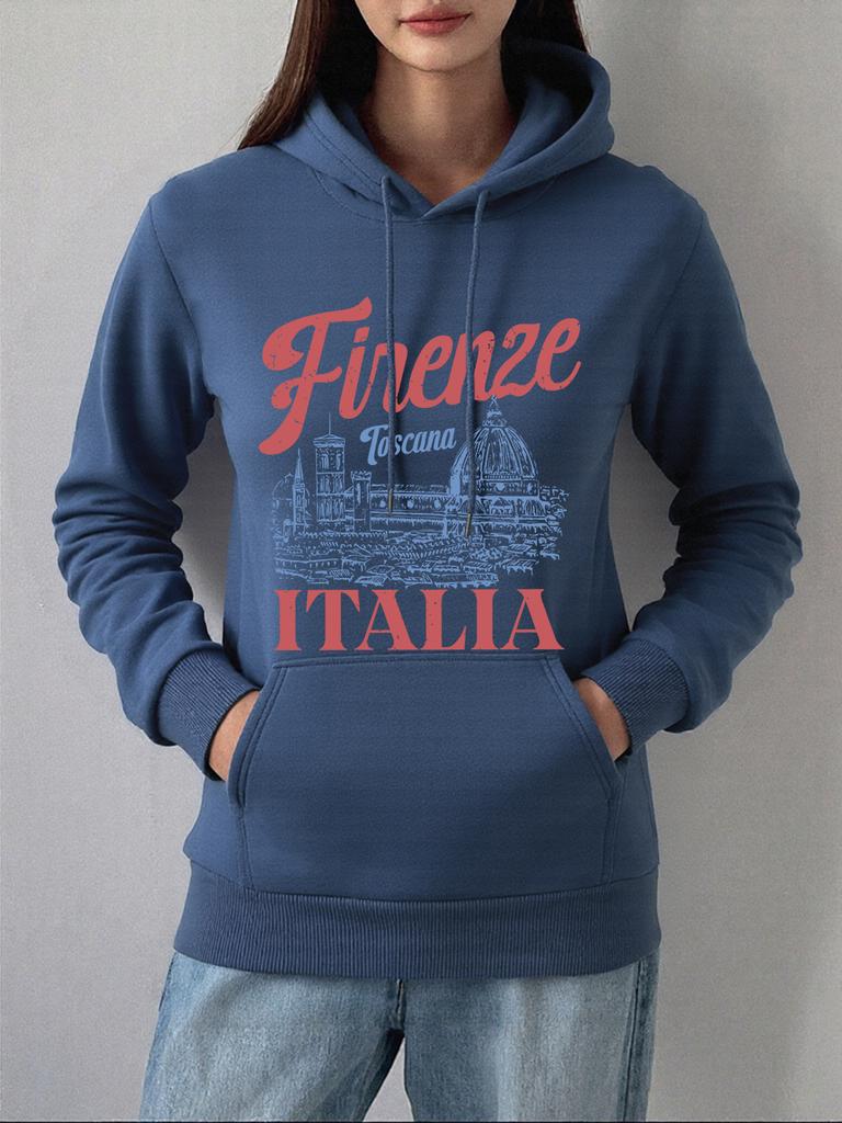 Firenze Italia Florenz Kathedrale Drucke Hoodie Damen Lässig Locker Sweatshirt Basics Tasche Pullover Winter Fleece Warme Kleidung
