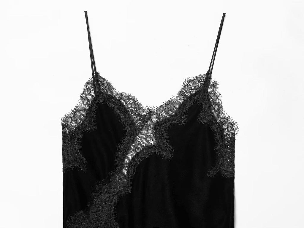 European & American Women's Lace Patchwork Satin Camisole Dress - New Hot Style Fashion