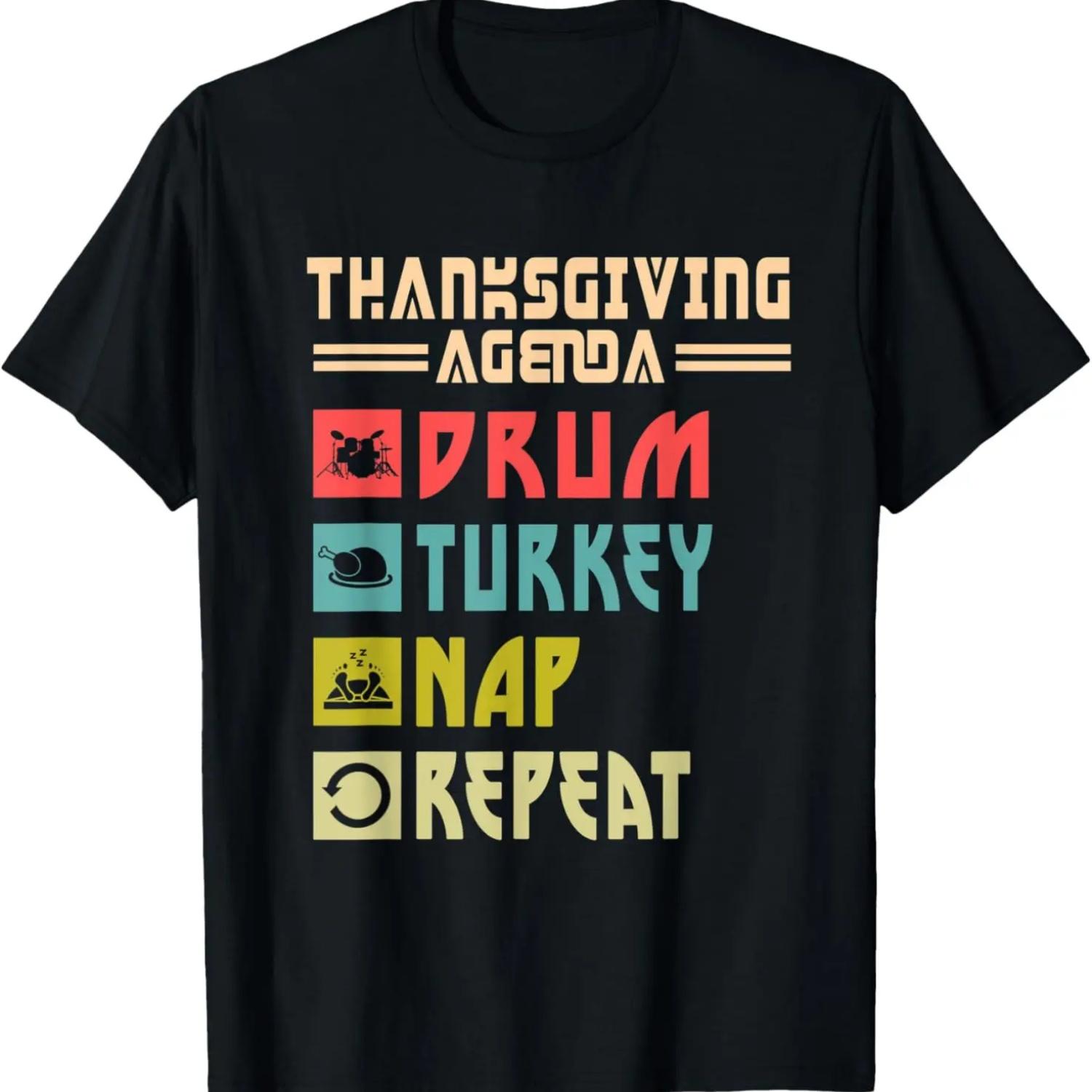Drummer Turkey Nap Repeat Funny Drum Thanksgiving T-Shirt S