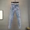 Damen Frühling Herbst Streetwear Bleistifthosen Vintage Schlank Diamanten Hoher Bund Knöchellang Jeans Lässige Denim Hosen