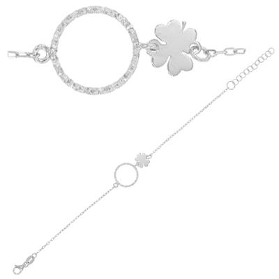 [Q9364] - Handcrafted Silver Bracelet 'Clover' Silver (rhodium-plated) - 20x10 Mm