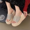 Fashion Women High Heel Fashion Summer Outside Slippers Sweet Pearl Rhinestones Flip Flops Slides Platform Beach Shoes Non-slip Sandals