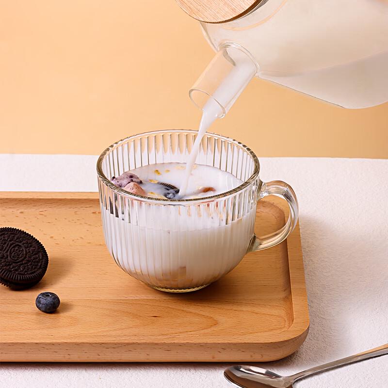 Baijie 400ML Threaded Glass Breakfast Cup with Lid & Spoon