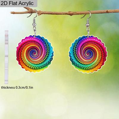 2D Flache Böhmische Bunte Wirbelmuster Acryl Hängeohrringe Mehrfarbig Damen Schmuck Geschenke