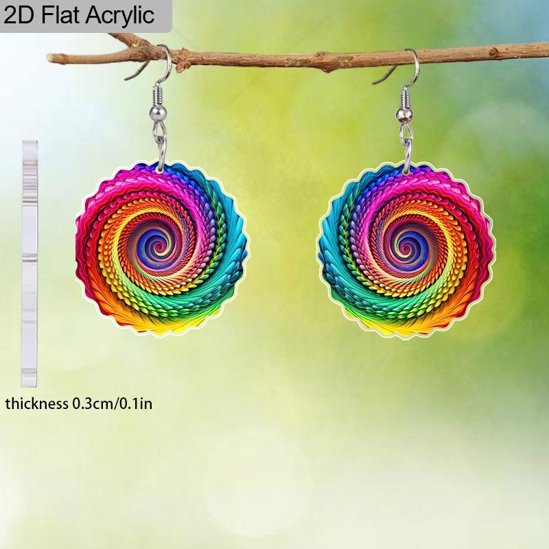 2D Flat Bohemian Colorful Swirl Pattern Acrylic Dangle Earrings Multicolor Women's Jewelry Gifts