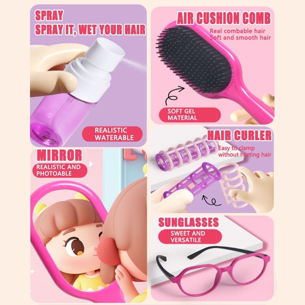 9/13/17Pcs Princess Dress Up Hair Dryer And Haircut Toy Kit Straight Hair Stick Blow Dryer Hair Salon Toy Kit Curler