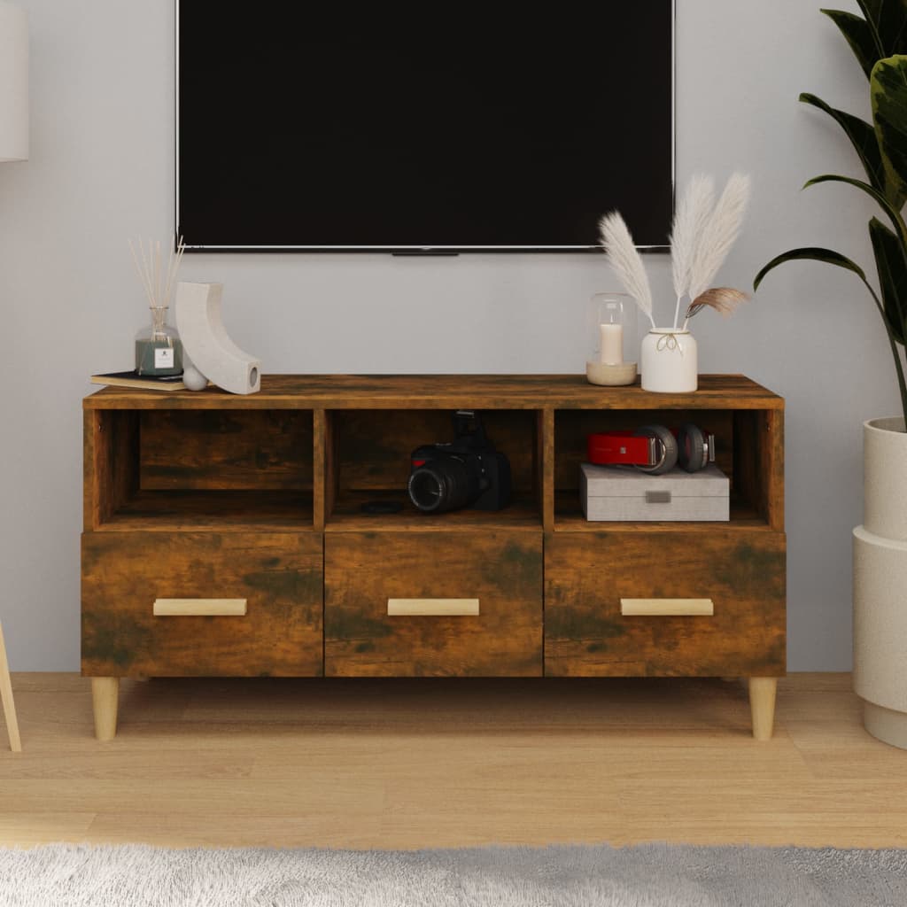 TV Cabinet Smoked Oak 102 x 36 x 50 cm Wood Based Panel
