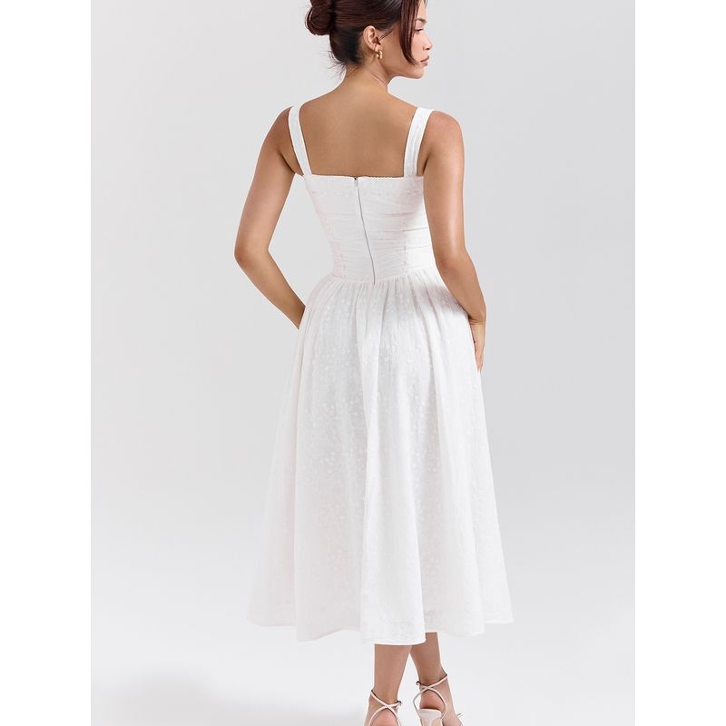 House Same Style Moonlight Dew French Style Pastoral Style Embroidered White Suspender Skirt Waist Hugging Slimming Long Dress