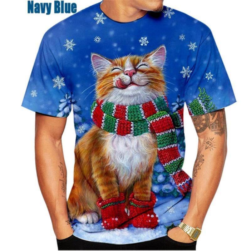 Weihnachtskatze Frohe Weihnachten!!! Männer/Frauen Weihnachten 3D T-shirt Unisex Persönlichkeit Kurzarm Tops