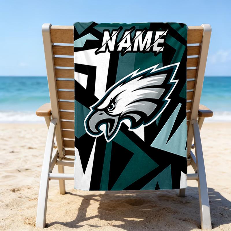 1pc Fashion Cool Eagle Logo1 Beach Towel with Custom Name, Beach/Swimming/Bath/Picnic/Camping Towel, Suitable for Seaside Beaches