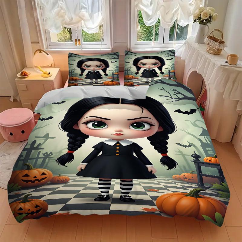 3pcs Halloween Dress Duvet Cover Set, 1 Duvet Cover + 1/2 Pillowcases (No Insert), Double Bed Duvet Cover, Bedding Set, Bedding, Seasonal Be
