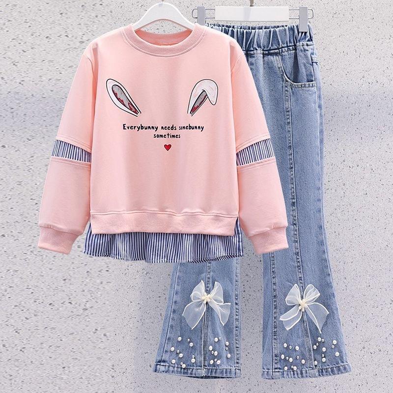 Girl Printing Clothing Set Casual Clothes Sweatshirt +Pants 2 Pieces Set