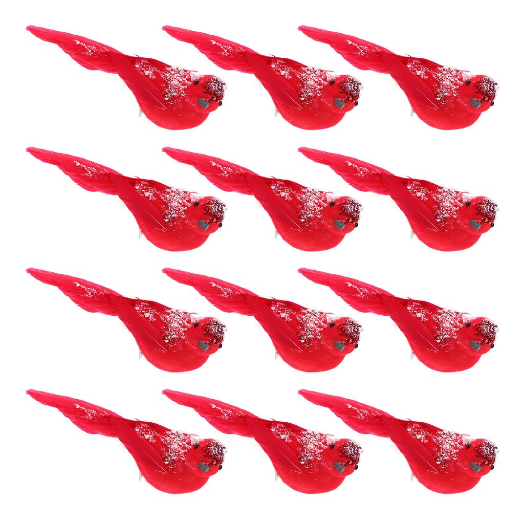 12 Pcs Artificial Bird Ornaments Cardinal Figurine Red with Metal Clip Christmas
