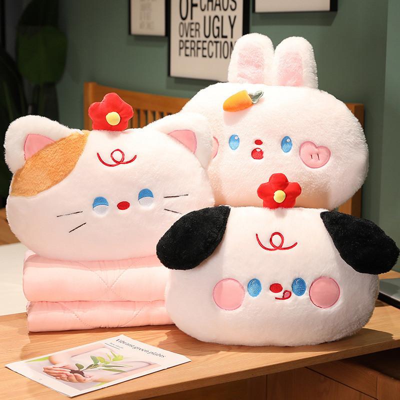 Plush Cartoon Toy Pillow Blanket Combo Office Nap Car Travel Gift Adults Doll
