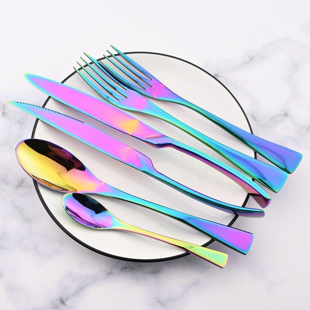 24 stk Svart 18/10 Rustfritt Stål Middagsbestikksett Servise Biffkniv Gaffel Skje Middagsbestikksett Kjøkkenbestikk Gave