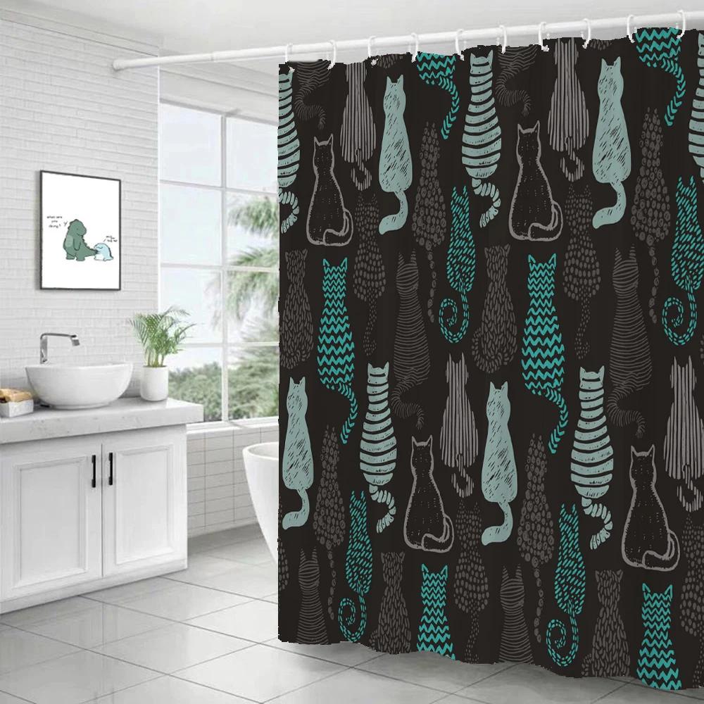 Cartoon Animal Shower Curtain Cute Cat and Dog Bath curtain with Hooks, Waterproof Shower Curtain, Shower Curtains for Bathroom