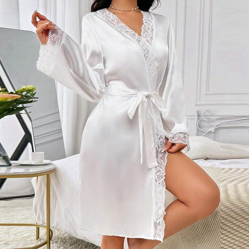 Kadın Seksi Dantelli Sabahlık Günlük Rahat Bornoz Ev Giyimi Pijama