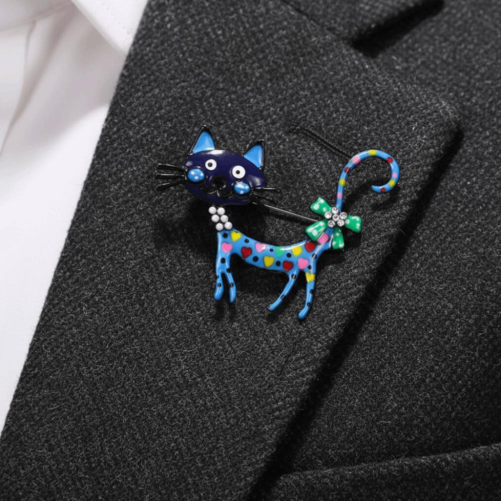 Retro Vintage Enamel Brooch Rhinestone Corsage Ornament Elegant Dripping Oil Cat Brooch  for Gift