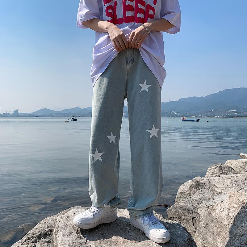 

Мужские джинсы свободного кроя с принтом весна/осень - широкие брюки в стиле хип-хоп в гонконгском стиле Extra Large синий