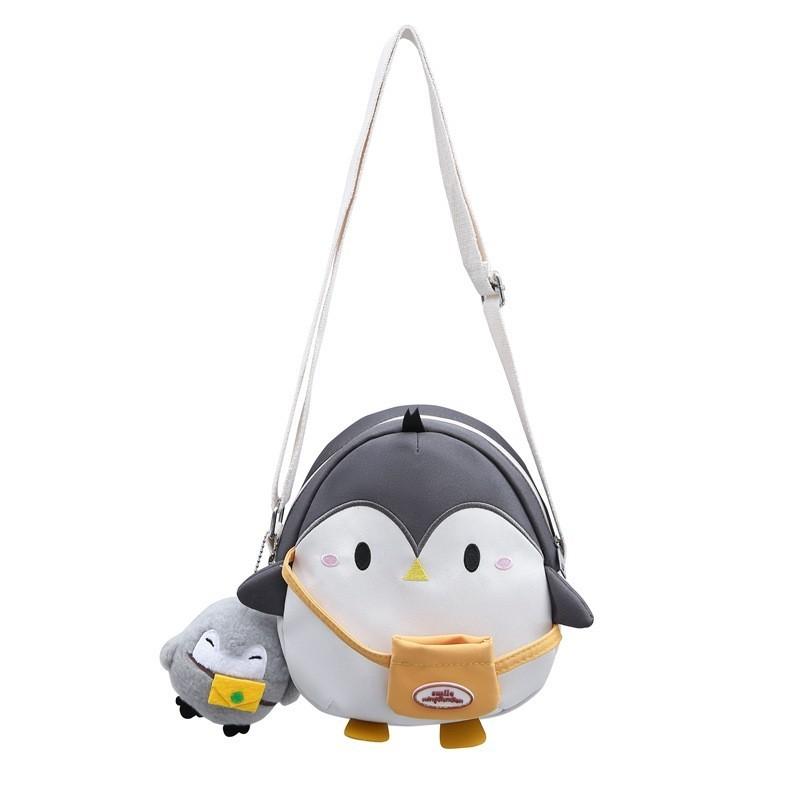Adorable Cartoon Penguin Shoulder Bag Lightweight Corduroy Crossbody For Kids