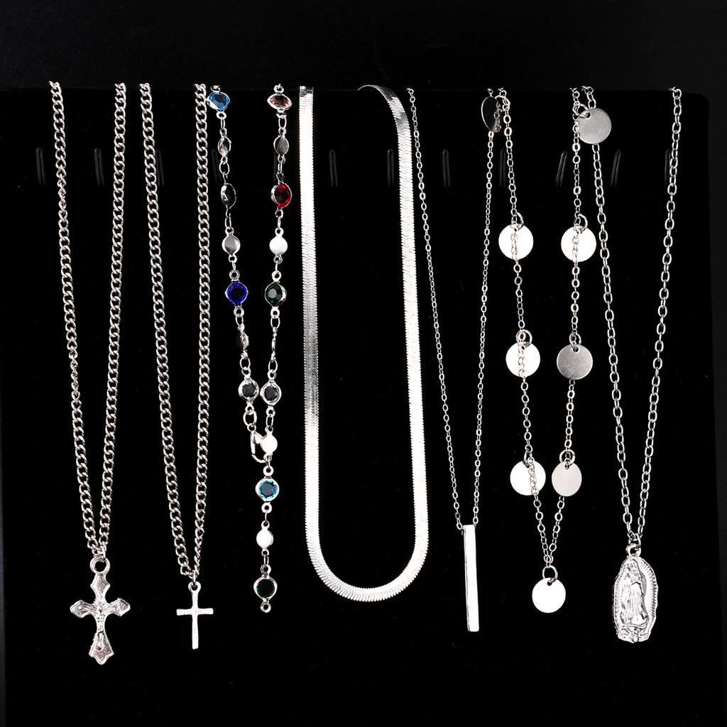 7Pcs Multilayer Cross Necklace Set For Women Colorful Rhinestone Cross Pendant Layered Chain Necklaces Religious Jewelry New