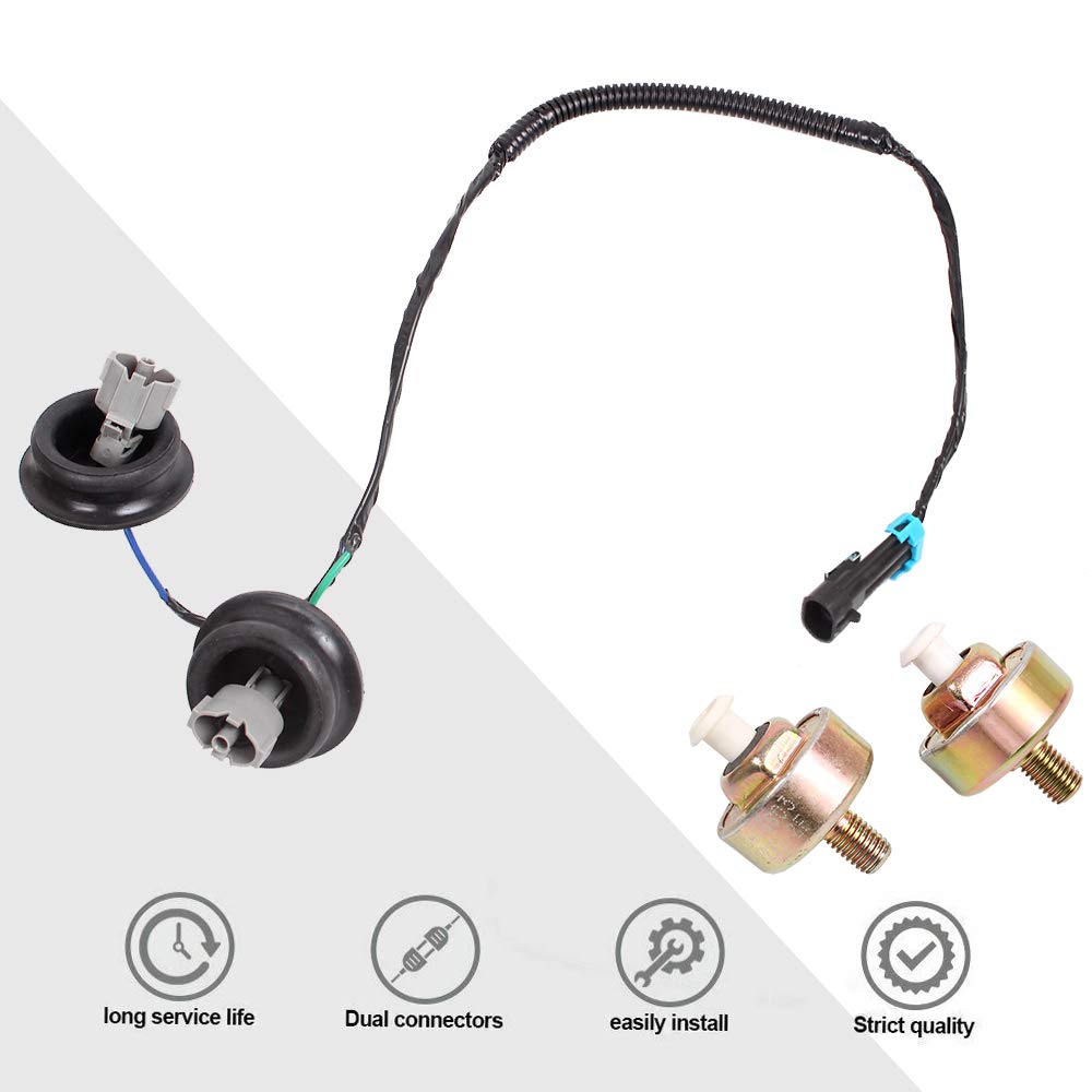 Muge Racing Knock Sensors With Wiring Harness Kit, LS Knock Sensor Kit Compatible With Chevy Silverado Tahoe Suburban Avalanche, GMC Sierra Yukon,