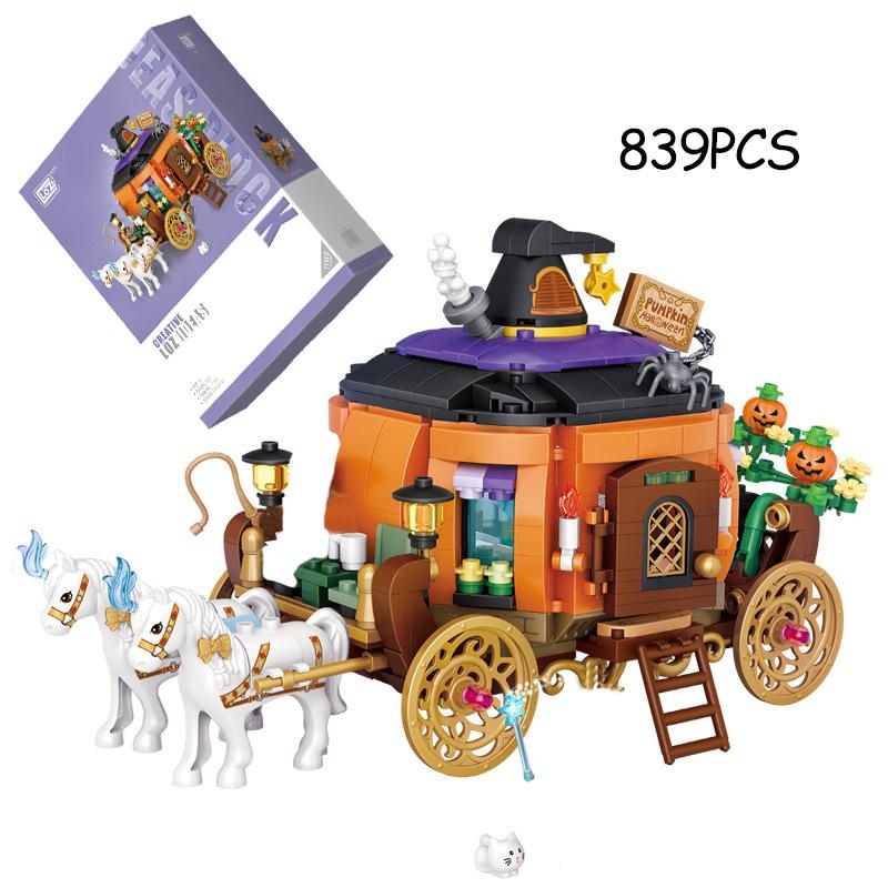 LOZ Halloween Steine Baustein Hütte Haus Kürbis uWagen Frohes Halloween Dekoration Steine für Jungen Kinder Spielzeug Geschenk
