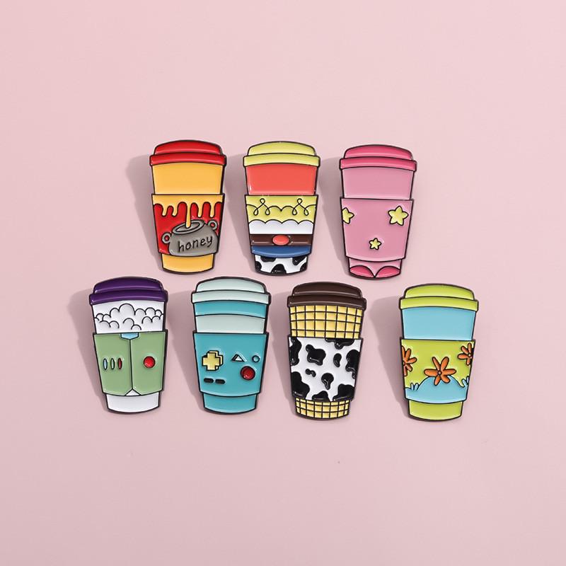 Coffee Cartoon Eyecatching Cup Badge Brooch Unique Enamel Coating For Looks Trendy