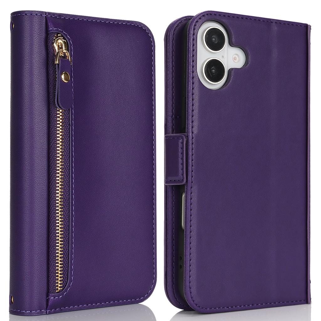 Applicable To iPhone16 Leather Case 17Pro Zipper Wallet Multi-card Oblique Span Protective Case S24Ultra Multi-function